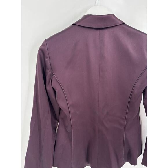 Cache Vintage Blazer Womens Small Burgundy Purple Satin Rhinestone Jacket Button - Picture 12 of 16